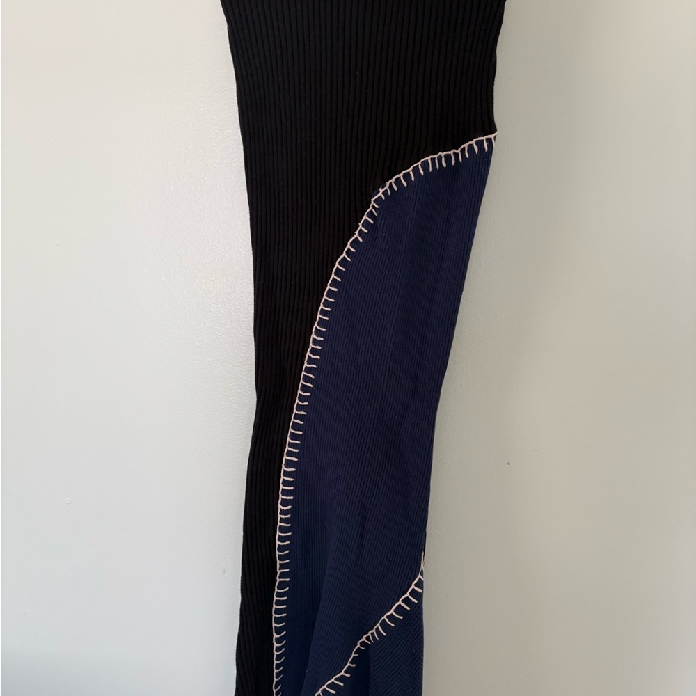 Brown and Blue Ribbed Knit Skirt
